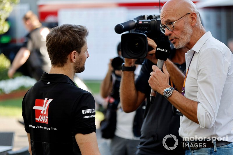 Romain Grosjean, Haas F1 Team talks to the press