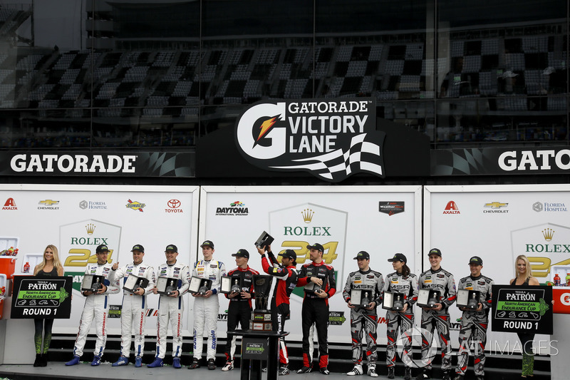 Podium Nothern Endurance Cup: #31 Action Express Racing Cadillac DPi: Felipe Nasr, Eric Curran, Mike Conway, Stuart Middleton, #66 Ford Performance Chip Ganassi Racing Ford GT: Joey Hand, Dirk Müller, Sebastien Bourdais, #86 Michael Shank Racing Acura NSX: