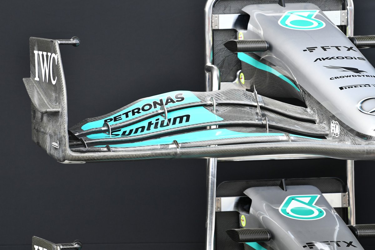 Detalle del alerón delantero del Mercedes W13