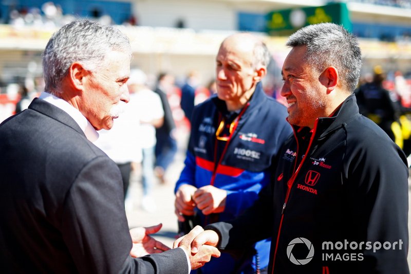 Chase Carey, Chairman, Formula 1, and Masashi Yamamoto, General Manager, Honda Motorsport