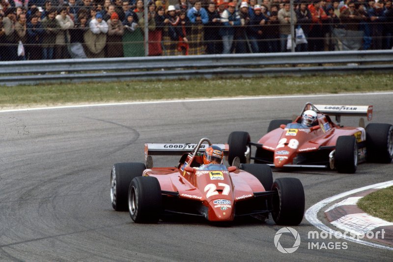 Gilles Villeneuve, Ferrari 126C2, precede Didier Pironi, Ferrari 126C2, al GP di San Marino del 1982