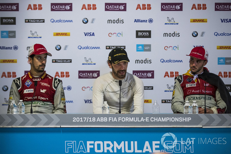 Lucas di Grassi, Audi Sport ABT Schaeffler, Jean-Eric Vergne, Techeetah., Daniel Abt, Audi Sport ABT Schaeffler, in the post race press conference