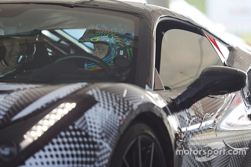 Valentino Rossi testing the Ferrari 488 Pista