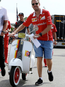 Sebastian Vettel, Ferrari and Vespa Scooter, Ferrari Livery