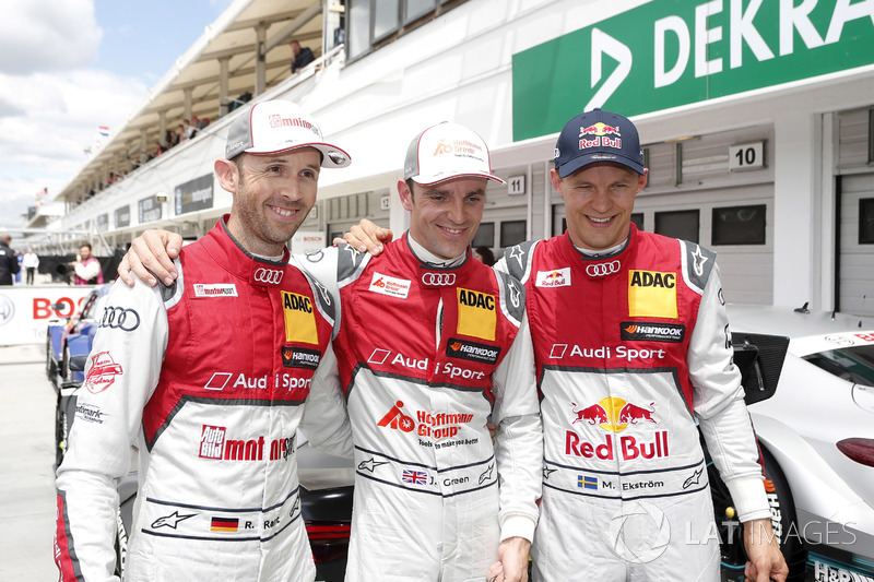 Топ-3 в кваліфікації; перший Рене Раст, Audi Sport Team Rosberg, Audi RS 5 DTM, другий Джеймі Грін,