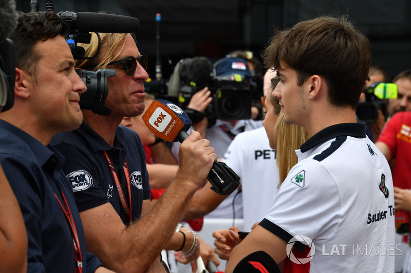 Charles Leclerc, Sauber talks with the media
