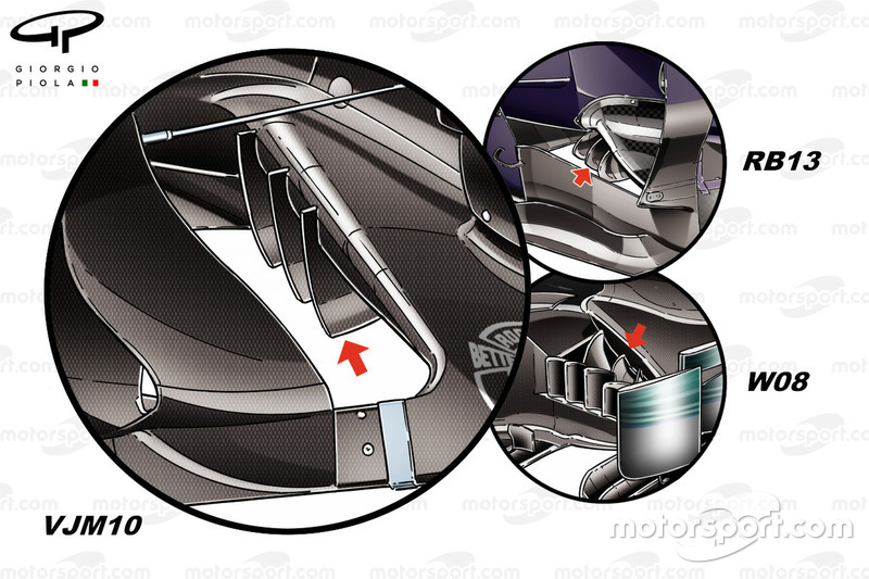 Днище Force India VJM10, Mercedes W08 та Red Bull RB13, Гран Прі Мексики