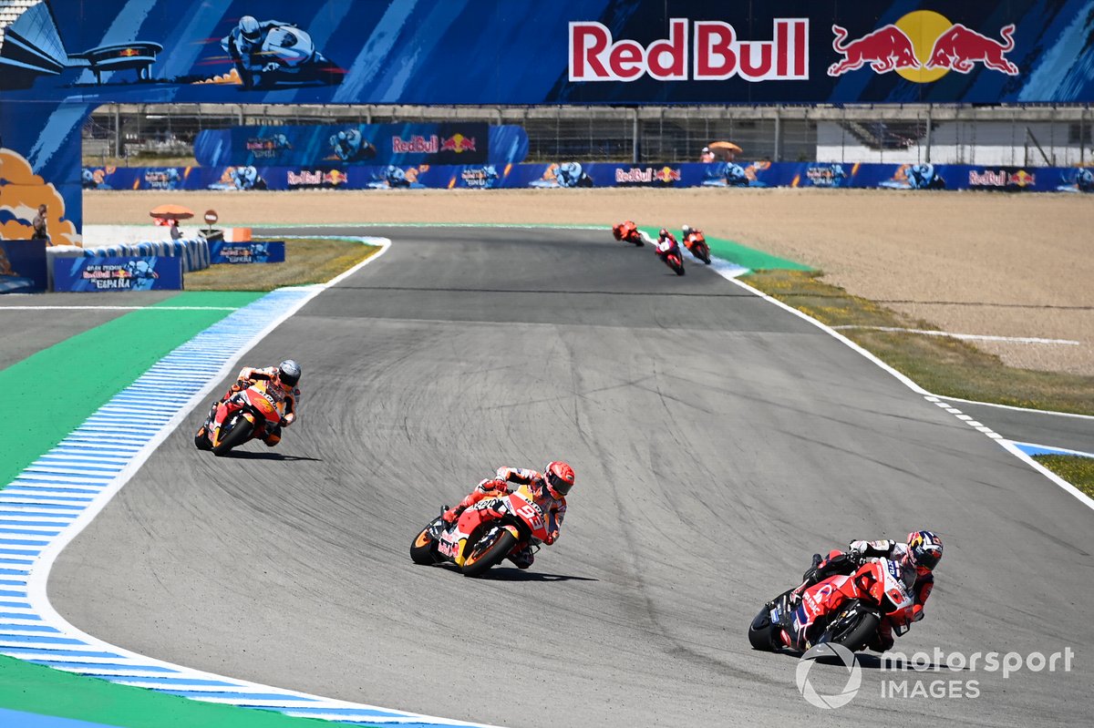 Johann Zarco, Pramac Racing voor Marc Marquez en Pol Espargaro van Repsol Honda