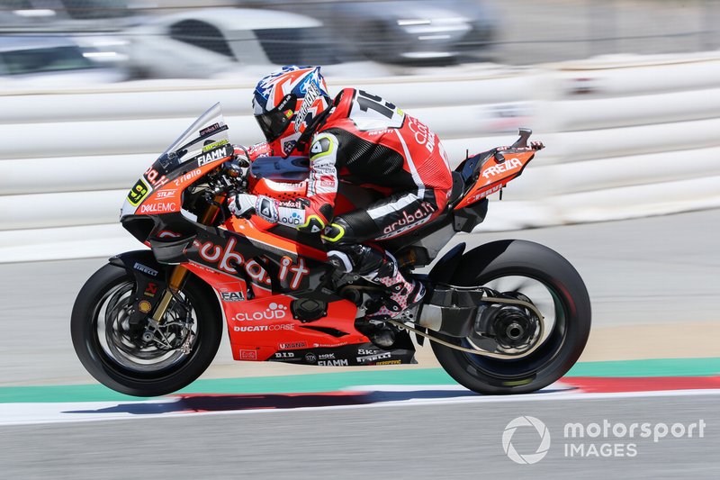 Alvaro Bautista, Aruba.it Racing-Ducati Team, saat turun di WSBK Amerika Serikat di Laguna Seca pada 2019.
