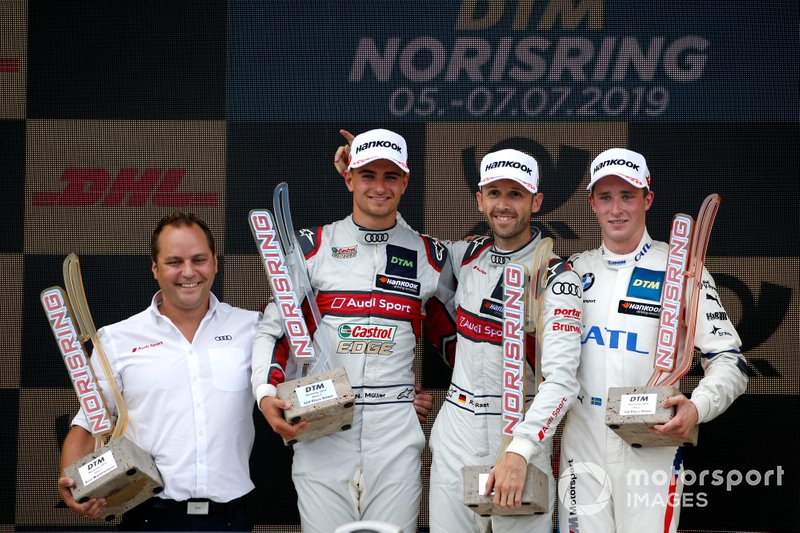 Podium: Race winner René Rast, Audi Sport Team Rosberg, second place Nico Müller, Audi Sport Team Abt Sportsline, third place Joel Eriksson, BMW Team RBM