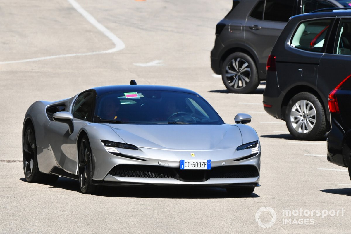 Carlos Sainz Jr., Ferrari, arrives in a Ferrari SF90