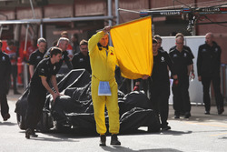 The Renault Sport F1 Team RS16 of Jolyon Palmer, Renault Sport F1 Team is recoverd back to the pits