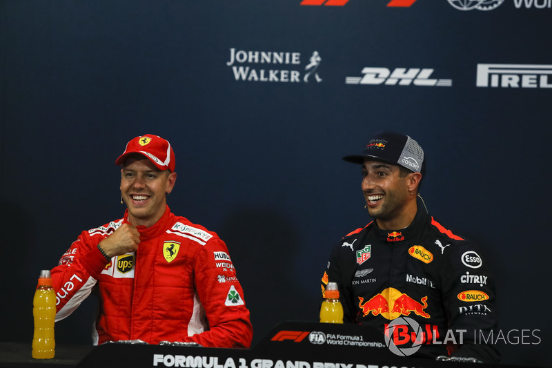Sebastian Vettel, Ferrari és Daniel Ricciardo, Red Bull Racing