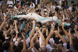 Second place and new world champion Nico Rosberg, Mercedes AMG Petronas F1 celebrates in parc ferme