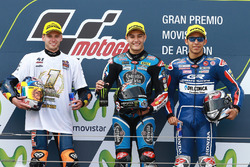 Podium: second place Brad Binder, Red Bull KTM Ajo, race winner Jorge Navarro, Estrella Galicia 0,0,