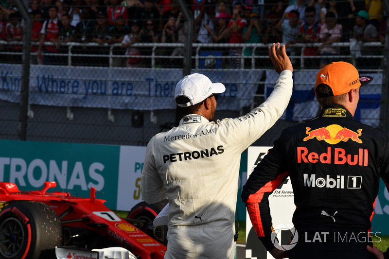 Pole sitter Lewis Hamilton, Mercedes AMG F1 celebrates in parc ferme