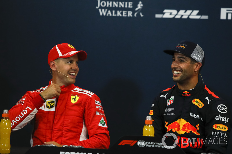 Sebastian Vettel, Ferrari et Daniel Ricciardo, Red Bull Racing lors de la conférence de presse