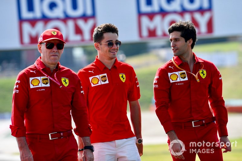 Charles Leclerc, Ferrari walks the track with his team