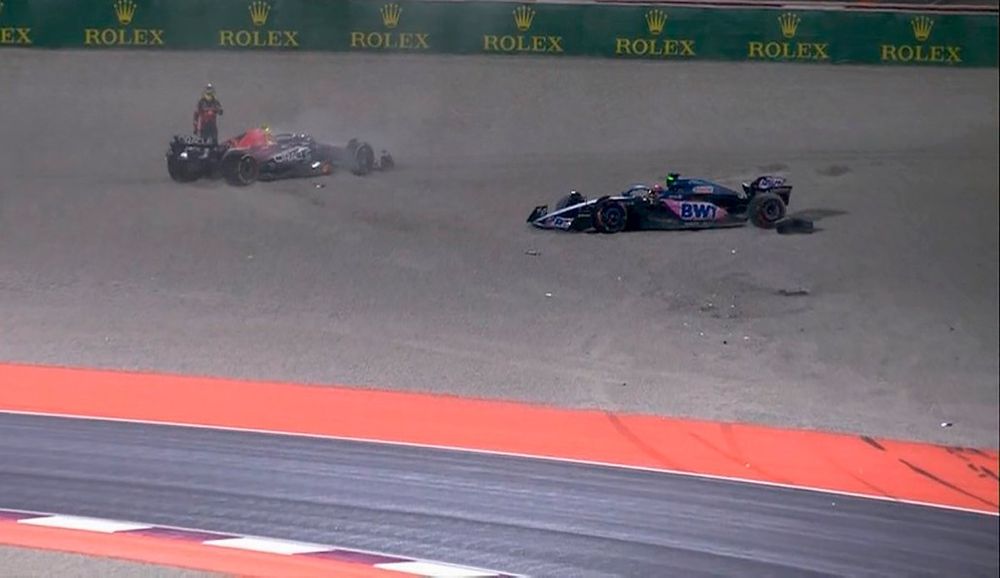 Choque Sergio Pérez, Red Bull, Esteban Ocon Alpine
