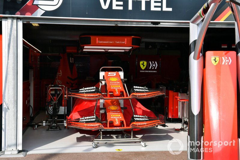 Front wing spares in the Ferrari garage