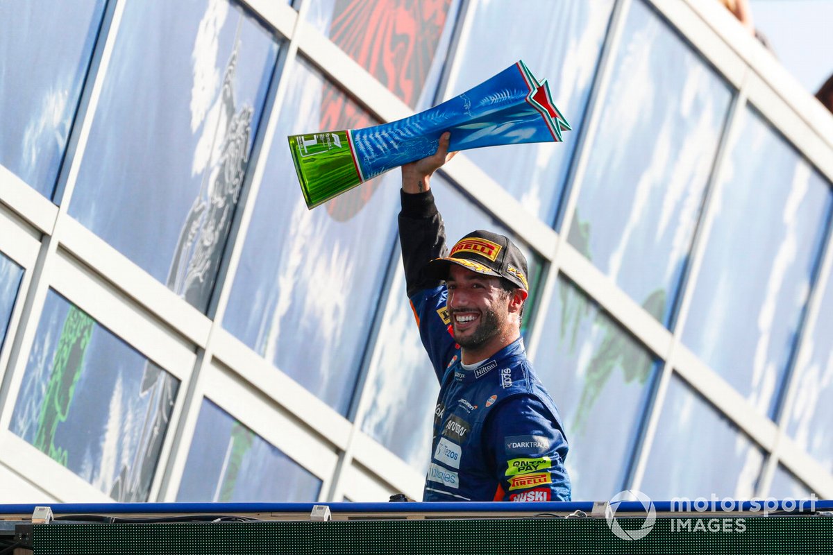 Daniel Ricciardo, McLaren, 1st position, with his trophy