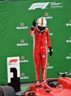 Race winner Sebastian Vettel, Ferrari SF71H celebrates in parc ferme