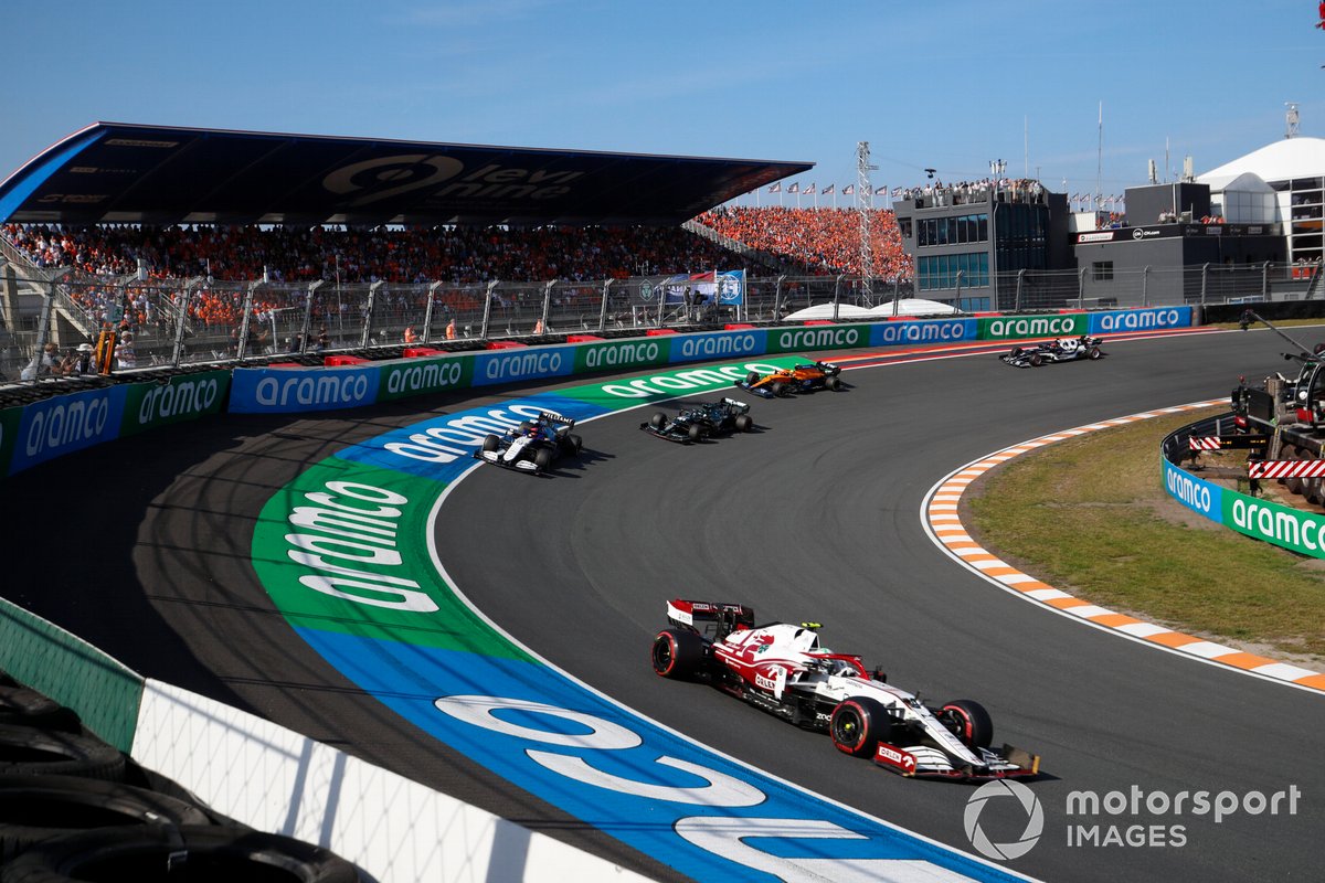 Antonio Giovinazzi, Alfa Romeo Racing C41, George Russell, Williams FW43B, and Lance Stroll, Aston Martin AMR21