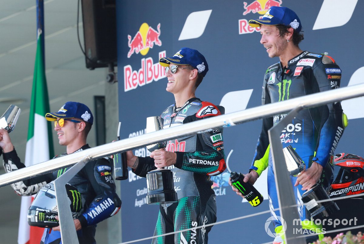 Podium MotoGP Andalusia 2020: Maverick Vinales, Yamaha Factory Racing, Fabio Quartararo, Petronas Yamaha SRT,Valentino Rossi, Yamaha Factory Racing