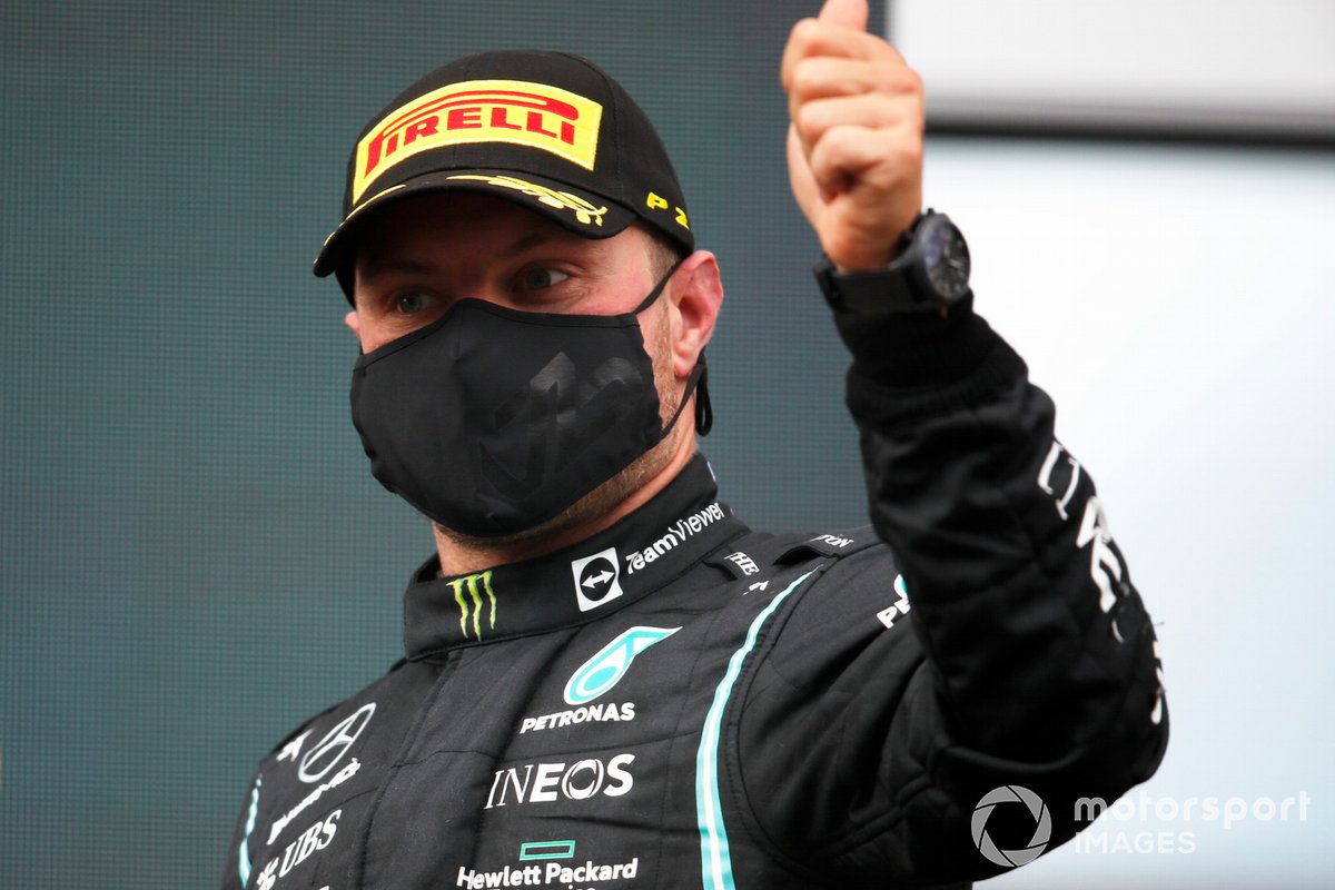 Valtteri Bottas, Mercedes, 3rd position, arrives on the podium