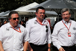 Zak Brown, McLaren Executive Director with Eric Boullier, McLaren Racing Director and Ross Brawn, Ma