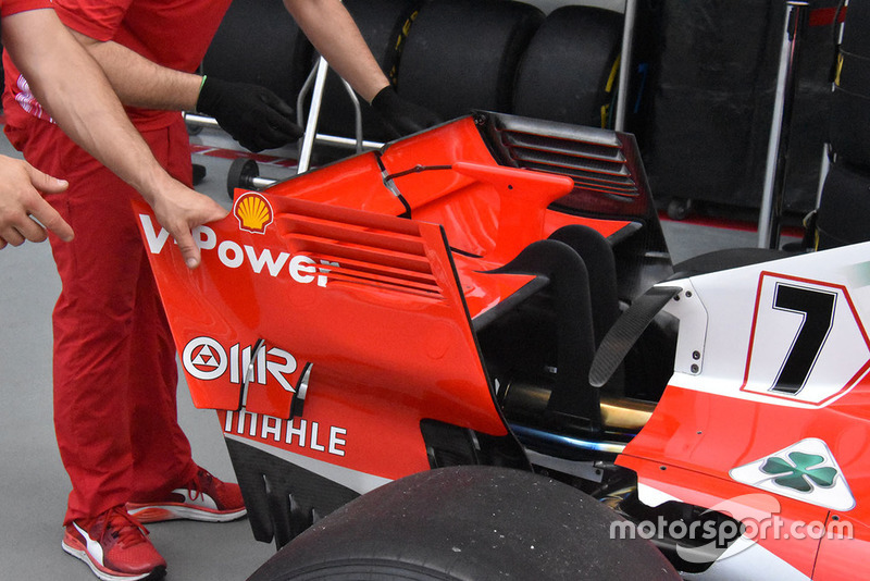 Ferrari SF71H, dettaglio della paratia laterale con i soffiaggi