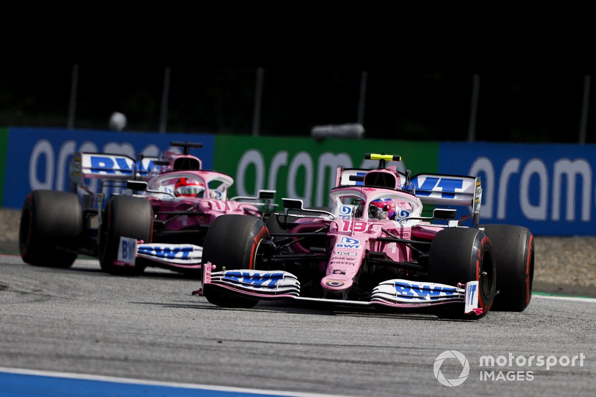 Lance Stroll, Racing Point RP20 and Sergio Perez, Racing Point RP20