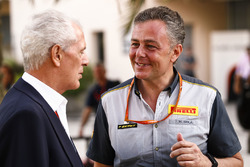 Marco Tronchetti Provera, Executive Vice Chairman and Chief Executive Officer, Pirelli, with Mario Isola, Racing Manager, Pirelli Motorsport