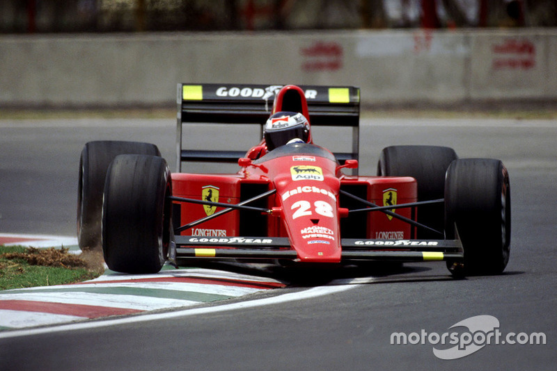 Gerhard Berger in de Ferrari 640, Grand Prix van Mexico 1989