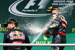 Podium: tweede plaats Daniel Ricciardo, Red Bull Racing, derde plaats Max Verstappen, Red Bull Racin