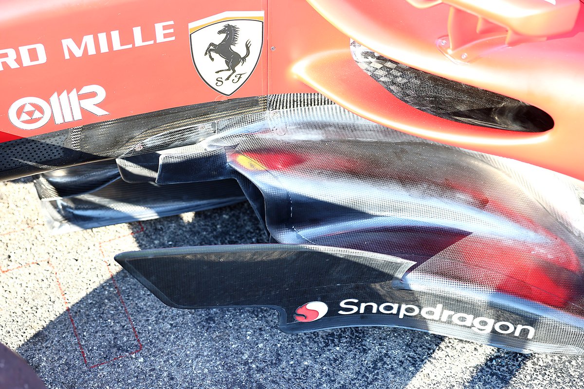 Detalle lateral del auto de Charles Leclerc, Ferrari F1-75