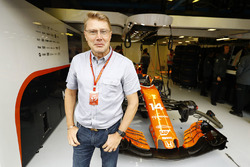 Mika Hakkinen outside the McLaren garage
