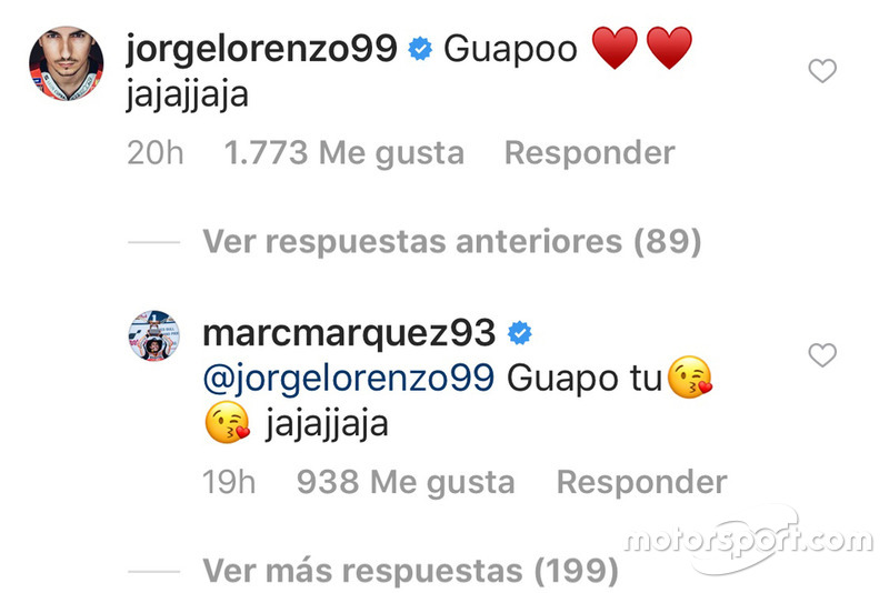 Intercambio de mensajes entre Lorenzo y Márquez en las redes sociales