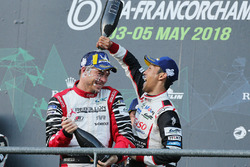 Podium: race winner #8 Toyota Gazoo Racing Toyota TS050: Kazuki Nakajima, third place #1 Rebellion R