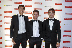 George Russell, GP3 şampiyonu, Lando Norris, McLaren test pilotu ve Charles Leclerc, F2 şampiyonu