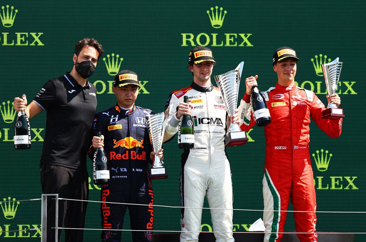 Podium: Lorenzo Colombo, Campos Racing, peringkat kedua, Ayumu Iwasa, Hitech Grand Prix , peringkat ketiga, Olli Caldwell, Prema Racing