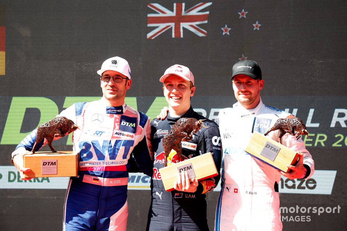 Podium: Race winner Liam Lawson, AF Corse, second place Maximilian Götz, Haupt Racing Team, third place Philip Ellis, Mercedes AMG Team Winward