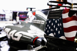 US flag on the rear wing end plate of the car driven by Romain Grosjean, Haas F1 Team VF-17