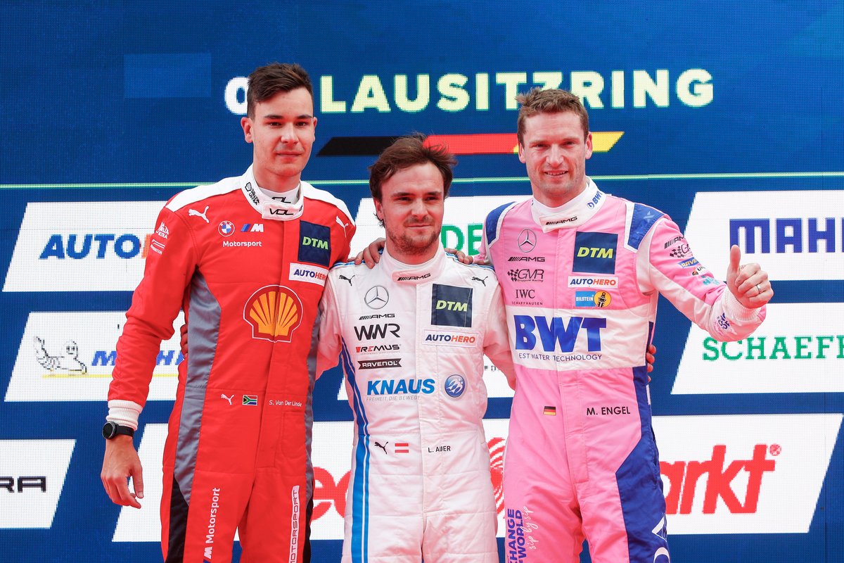 Top 3 after Qualifying, Sheldon van der Linde, Schubert Motorsport, Pole sitter Lucas Auer, Mercedes-AMG Team WINWARD, Maro Engel, Mercedes-AMG Team GruppeM Racing