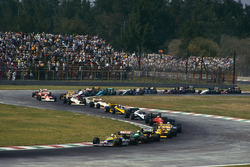 Nigel Mansell, Williams FW11B Honda, voor Teo Fabi, Benetton B187 Ford, Ayrton Senna, Lotus 99T Hond