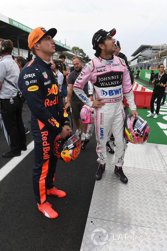 Max Verstappen, Red Bull Racing and Sergio Perez, Sahara Force India