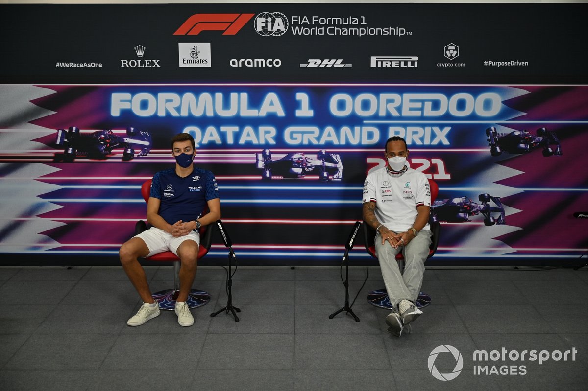 George Russell, Williams dan Lewis Hamilton, Mercedes dalam konferensi pers
