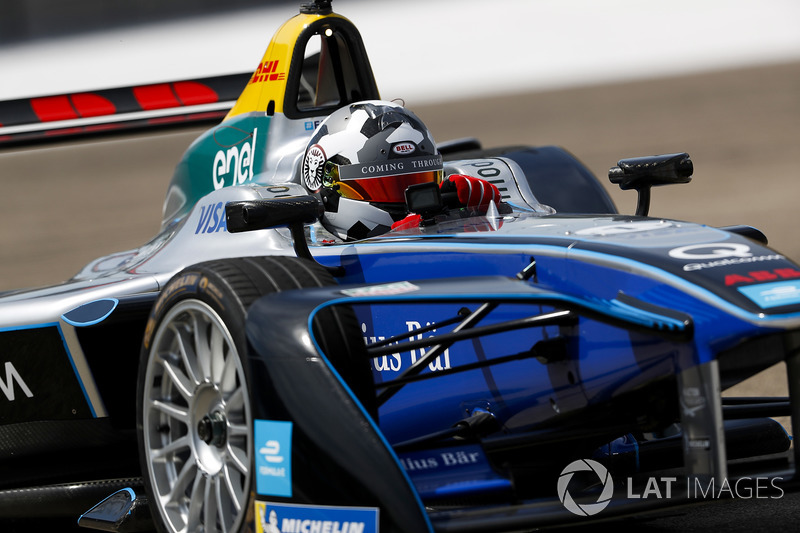 Jon Olsson, Alpine ski racer, on track in the Formula E track car