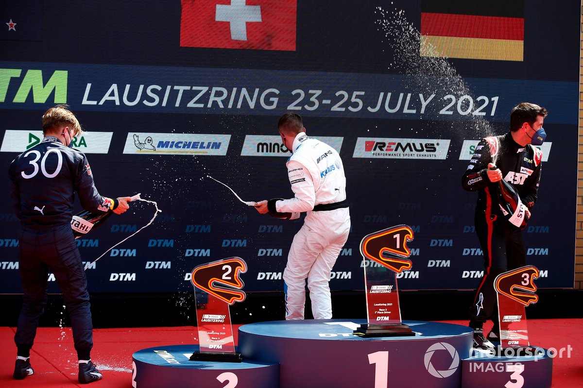 Podium: Race winner Philip Ellis, Mercedes AMG Team Winward, second place Liam Lawson, AF Corse, third place Mike Rockenfeller, Abt Sportsline
