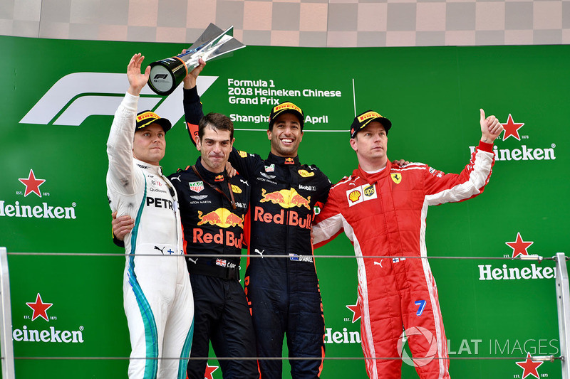 Yarış galibi Daniel Ricciardo, Red Bull Racing, 2. Valtteri Bottas, Mercedes-AMG F1, 3. Kimi Raikkonen, Ferrari